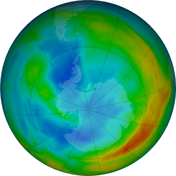 Antarctic ozone map for 24 July 2019